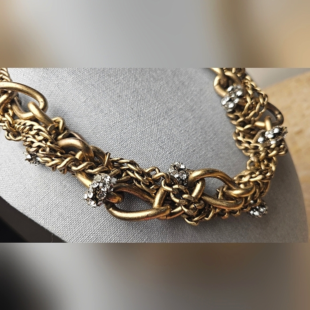 [J. CREW] Chunky Chain Link Crystal Bunches Heavy Statement Necklace - Picture 9 of 16